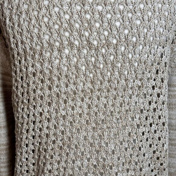 Converse 90s Open Knit Cardigan L | Beige Boho Coastal Beach Hippie Fall Sweater - Picture 6 of 8